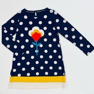 Mini Boden Dress Girls 6-7 Y Polka Dots Felt Flower Applique Cotton Spring Fall